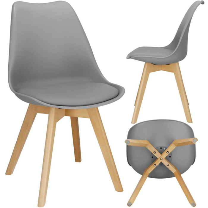 Set 4 scaune dining Verdhe pentru bucatarie cu perna tapitata cu piele ecologica, 44x82cm, gri [2]