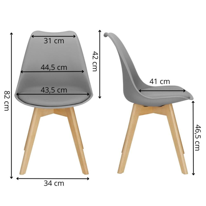 Set 4 scaune dining Verdhe pentru bucatarie cu perna tapitata cu piele ecologica, 44x82cm, gri [14]
