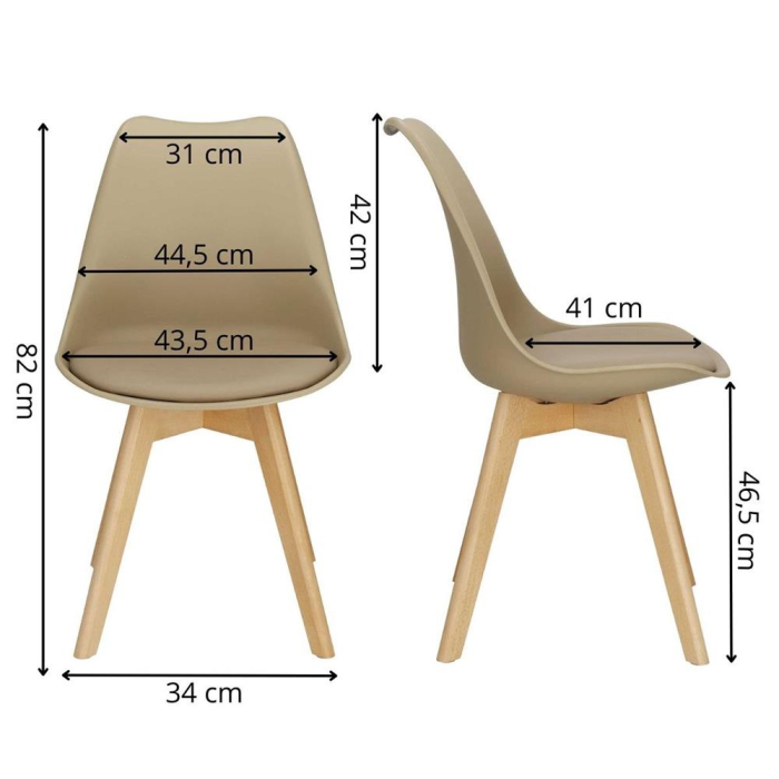 Set 4 scaune dining Verdhe pentru bucatarie cu perna tapitata cu piele ecologica, 44x82cm, maro [14]