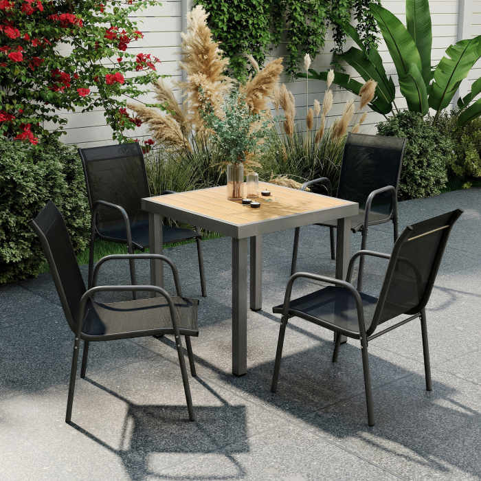  Set 4 Scaune Empilabile si Respirabile cu Spatar inalt si Cotiere, din Metal si Poliester, 51L x 69P x 87i cm, Negru [2]
