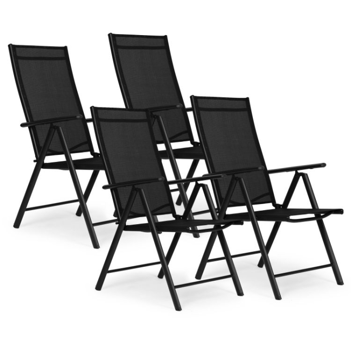 Set 4 scaune gradina 70x57x106 cm, pliante cu spatar reglabil 7 pozitii, structura otel si textilena, negru [1]