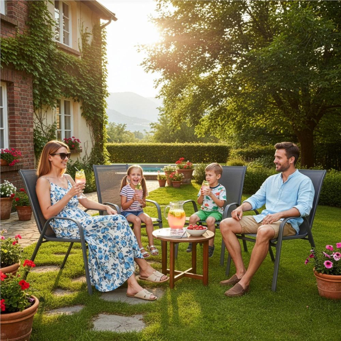 Set 4 scaune gradina cu brate, cadru otel si sezut textilene, 53x72x92 cm, gri [11]