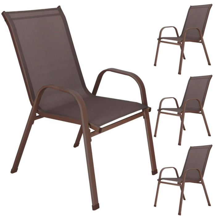 Set 4 scaune gradina cu brate, cadru otel si sezut textilene, 53x72x92 cm, maro [5]