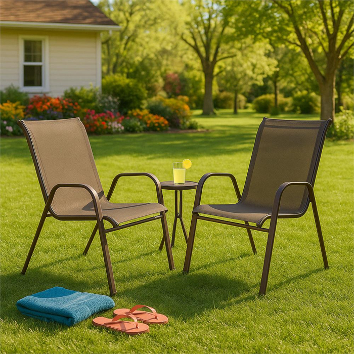 Set 4 scaune gradina cu brate, cadru otel si sezut textilene, 53x72x92 cm, maro [10]