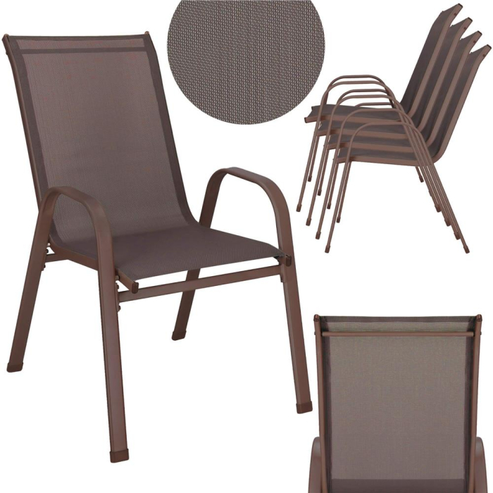 Set 4 scaune gradina cu brate, cadru otel si sezut textilene, 53x72x92 cm, maro [9]