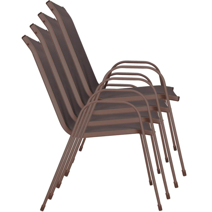 Set 4 scaune gradina cu brate, cadru otel si sezut textilene, 53x72x92 cm, maro [22]