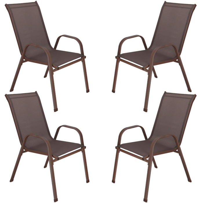 Set 4 scaune gradina cu brate, cadru otel si sezut textilene, 53x72x92 cm, maro [2]