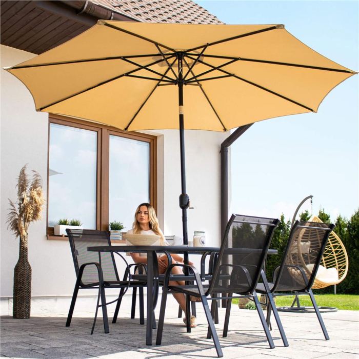 Set 4 scaune gradina cu brate, cadru otel si sezut textilene, 53x72x92 cm, negru [23]
