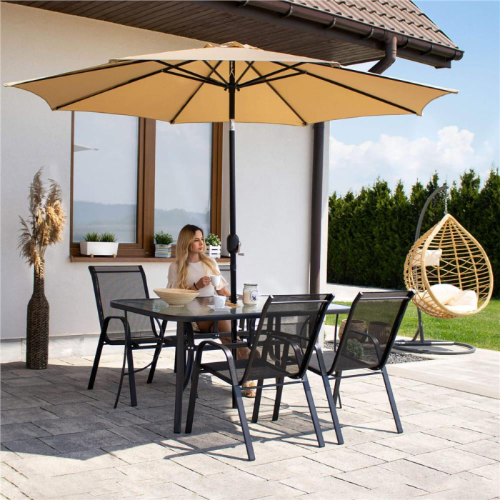 Set 4 scaune gradina cu brate, cadru otel si sezut textilene, 53x72x92 cm, negru [21]