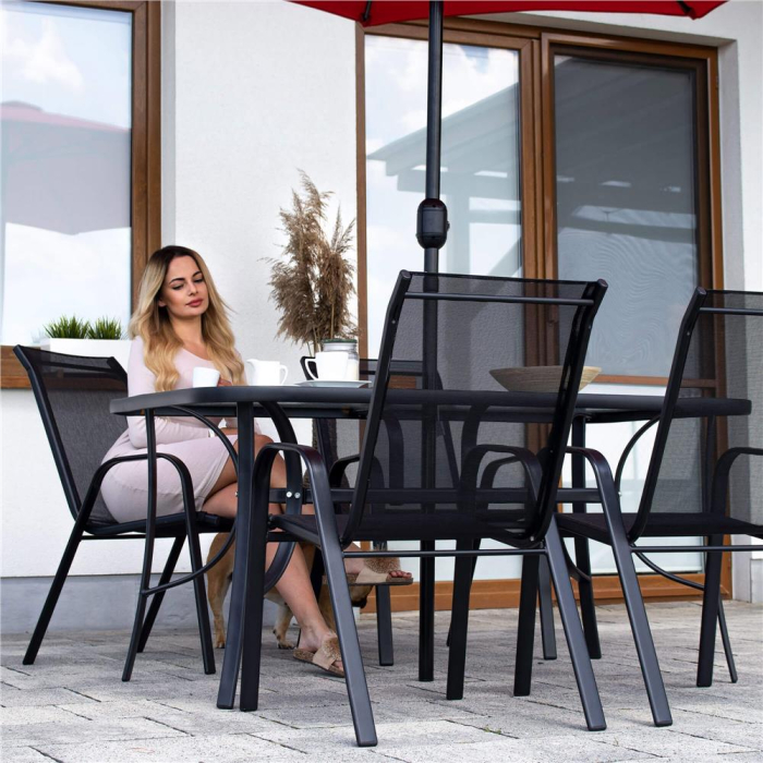 Set 4 scaune gradina cu brate, cadru otel si sezut textilene, 53x72x92 cm, negru [28]