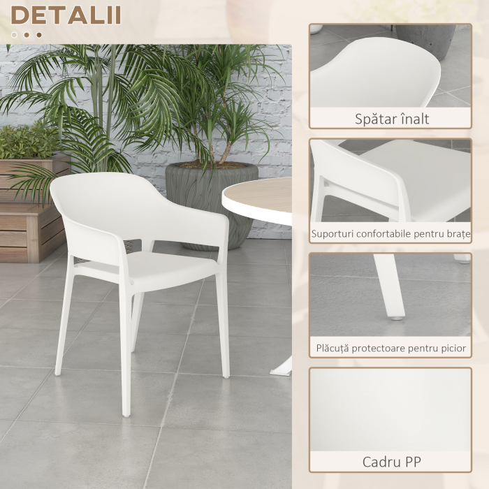  Set 4 Scaune Gradina Plastic PP - Spatar inalt, Cotiera, Rezistente UV [6]