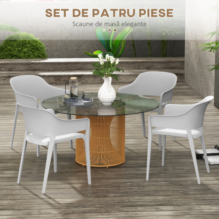  Set 4 Scaune Gradina PP Exterior - Spatar inalt & Cotiera, Stivuibile [4]
