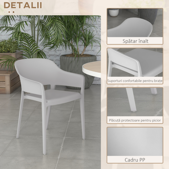  Set 4 Scaune Gradina PP Exterior - Spatar inalt & Cotiera, Stivuibile [6]