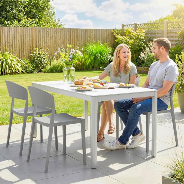  Set 4 Scaune Gradina , Stivuibile, Structura pp Potrivite pentru Toate Sezoanele [4]