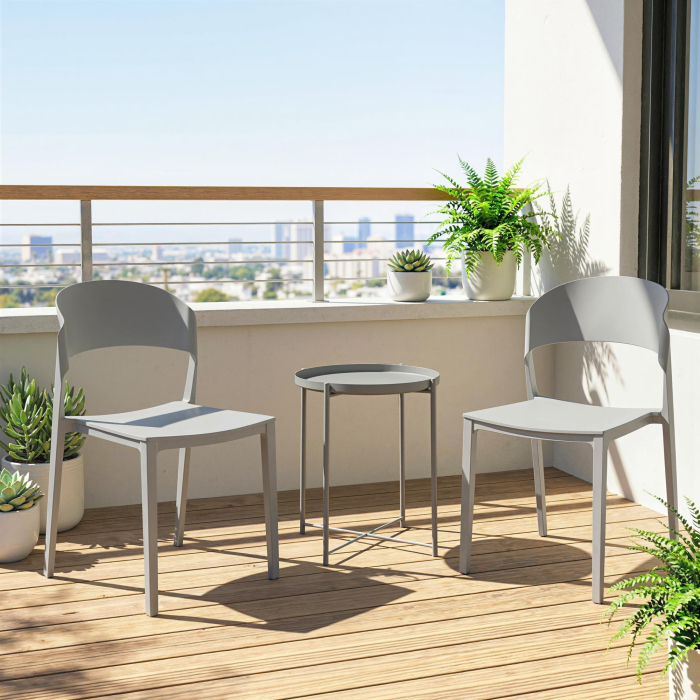  Set 4 Scaune Gradina , Stivuibile, Structura pp Potrivite pentru Toate Sezoanele [5]