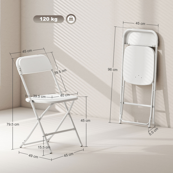  Set 4 Scaune Pliabile cu Orificii de Drenaj din Plastic si Metal, 45x49x79,5 cm, Alb [3]