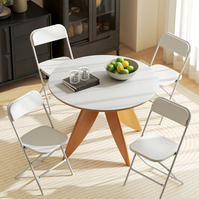  Set 4 Scaune Pliabile cu Orificii de Drenaj din Plastic si Metal, 45x49x79,5 cm, Alb [2]