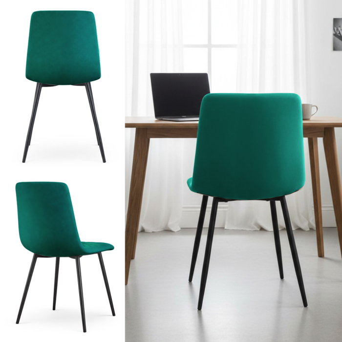 Set 4 scaune tapitate din catifea Milo, sezut matlasat, picioare metalice, 46x44x87 cm, maxim 130 kg, verde [11]