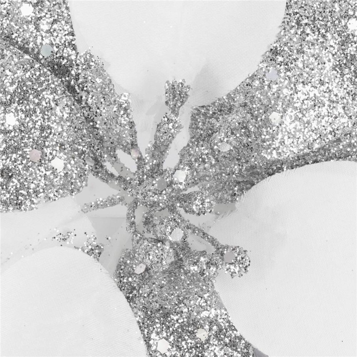 Set 5 ornamente pentru bradul de Craciun, stea Poinsettia, 23cm, alb argintiu [4]