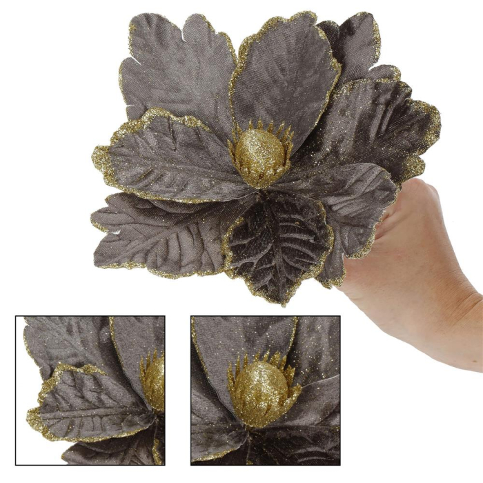 Set 5 ornamente pentru bradul de Craciun, stea Poinsettia, 23cm, gri auriu [11]
