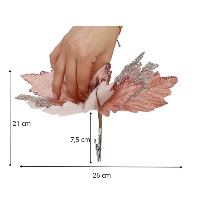 Set 5 ornamente pentru bradul de Craciun, stea Poinsettia, 26cm, roz argintiu [3]