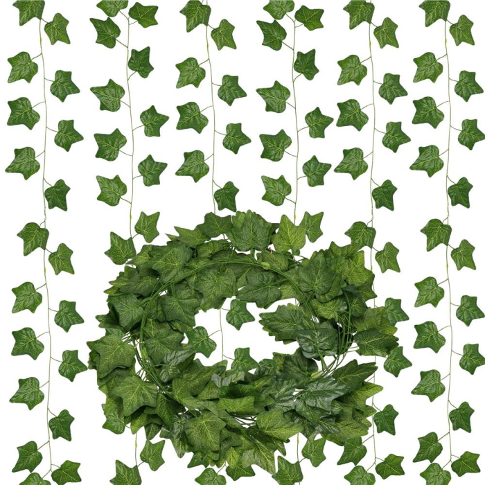 Set 6 ghirlande iedera artificiala pentru decorare, 6x208cm, frunze mici, verde [6]