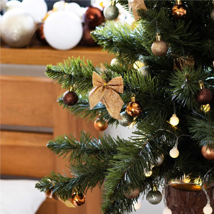 Set 6 ornamente pentru bradul de Craciun, fundita, 8cm, auriu [10]