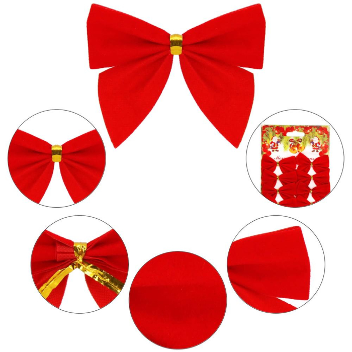 Set 6 ornamente pentru bradul de Craciun, fundita, 8cm, rosu [3]