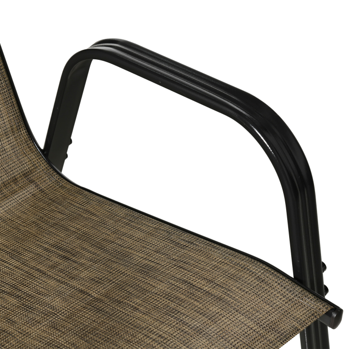  Set 6 Piese Scaune de Gradina cu Cotiere, Scaune de Exterior Stivuibile din Metal si Tesatura Respirabila, Maro [7]