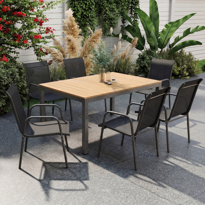  Set 6 Scaune Empilabile si Respirabile cu Cotiere si Spatar inalt, din Metal si Poliester, 51L x 69A x 87i cm, Negru [2]