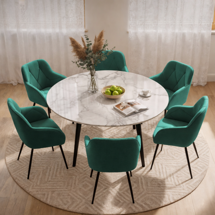 Set 6 scaune tapitate, Diamant, velur matlasat, 55x58x83 cm, verde smarald [2]