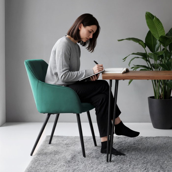 Set 6 scaune tapitate, Diamant, velur matlasat, 55x58x83 cm, verde smarald [6]