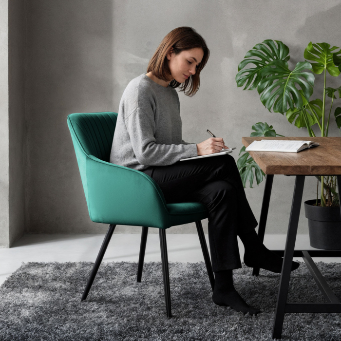 Set 6 scaune tapitate, Florence, velur matlasat, 55x58x82 cm, verde smarald [4]