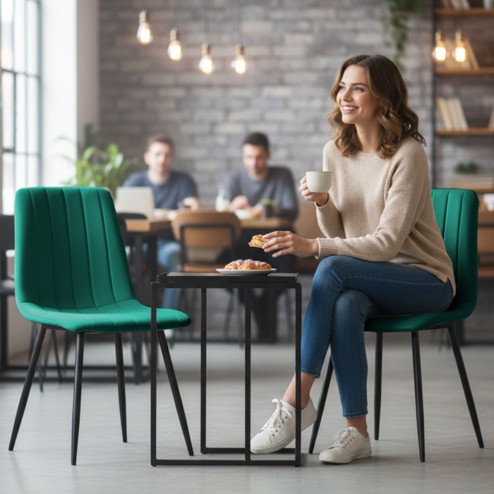 Set 6 scaune tapitate, Livo, velur matlasat, 46x44x87 cm, verde smarald [9]