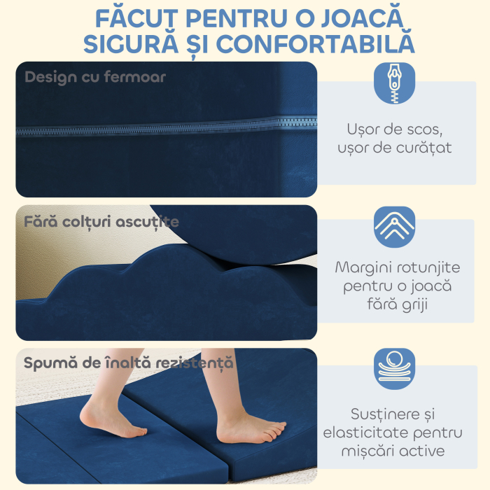  Set 7 Blocuri de Constructie Moi pentru Copii pana la 3 Ani, cu Husa din Catifea, Albastru [5]