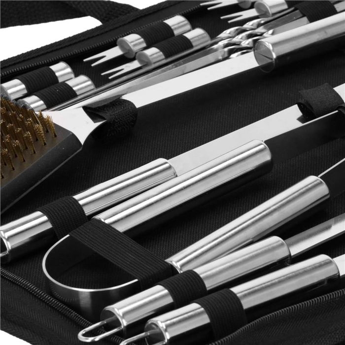 Set accesorii gratar inox 20 piese cu furculita spatula cleste perie, rezistente la caldura, husa transport inclusa [7]