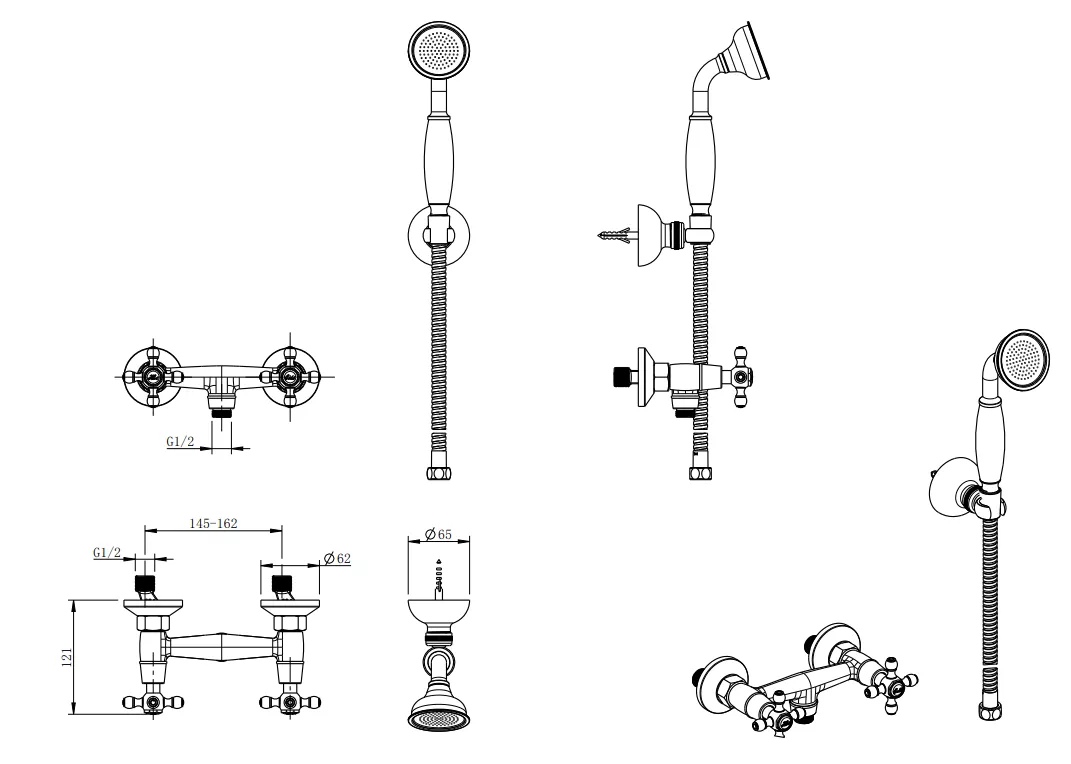 Set baterie dus FDesign Lacrima FD1-LRA-77-66, 1/2'', aparenta, retro, set de dus, 1 pulverizare, mat, bronz [2]