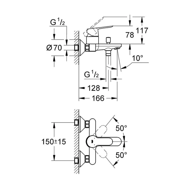 Set baterii lavoar cada Grohe BauEdge si dus cu bara Tempesta crom lucios [5]