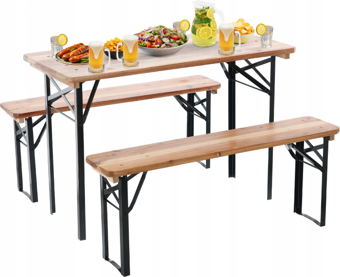 Set berarie din lemn masiv, plabil, pentru terasa sau gradina, o masa si doua banci, 117x56cm, natur [7]