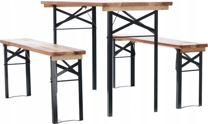 Set berarie din lemn masiv, plabil, pentru terasa sau gradina, o masa si doua banci, 117x56cm, natur [6]