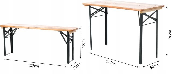 Set berarie din lemn masiv, plabil, pentru terasa sau gradina, o masa si doua banci, 117x56cm, natur [5]