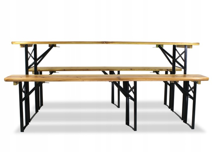 Set berarie din lemn masiv, pliabil, pentru terasa sau gradina, o masa si doua banci, 177x46cm, natur [4]