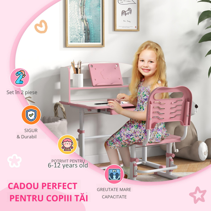  Set Birou Copii Reglabil - Cu Scaun, Sertar si Raft [4]