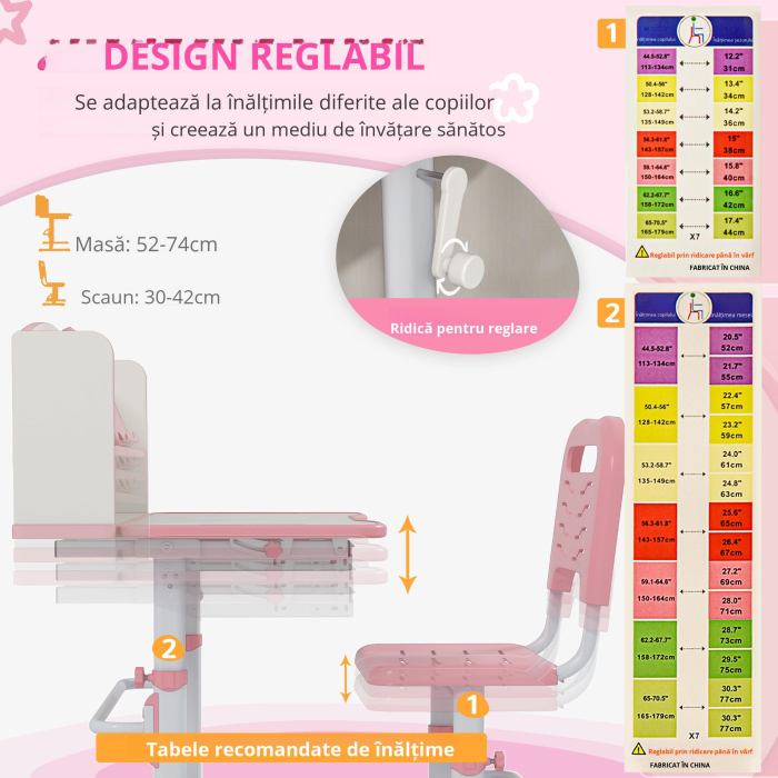  Set Birou Copii Reglabil - Cu Scaun, Sertar si Raft [5]