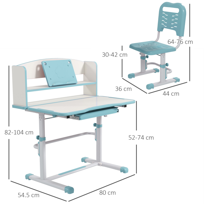  Set Birou si Scaun pentru Copii Reglabil in Inaltime Birou de Studiu pentru Copii pentru Scoala cu Sertar Raft pentru Carti Masa cu Unghi Reglabil [3]