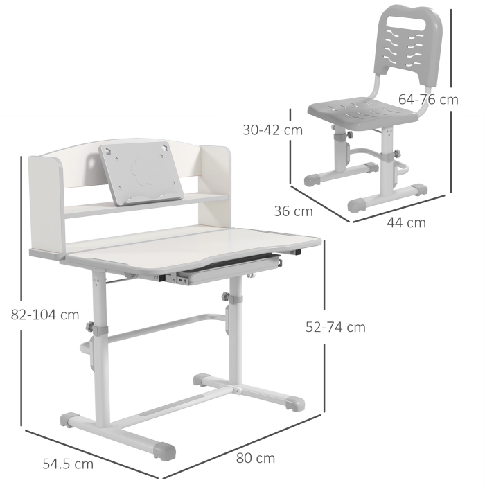  Set Birou si Scaun pentru Copii Reglabil in Inaltime Birou de Studiu pentru Copii pentru Scoala cu Sertar Raft pentru Carti Masa cu Unghi Reglabil Covoras [3]