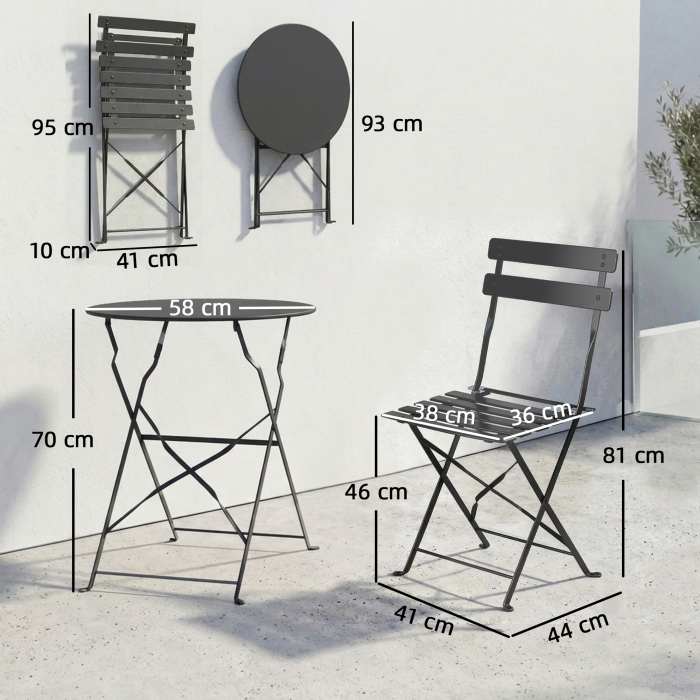  Set Bistro Exterior, Mobilier Pliabil cu Masa si 2 Scaune, Negru [3]