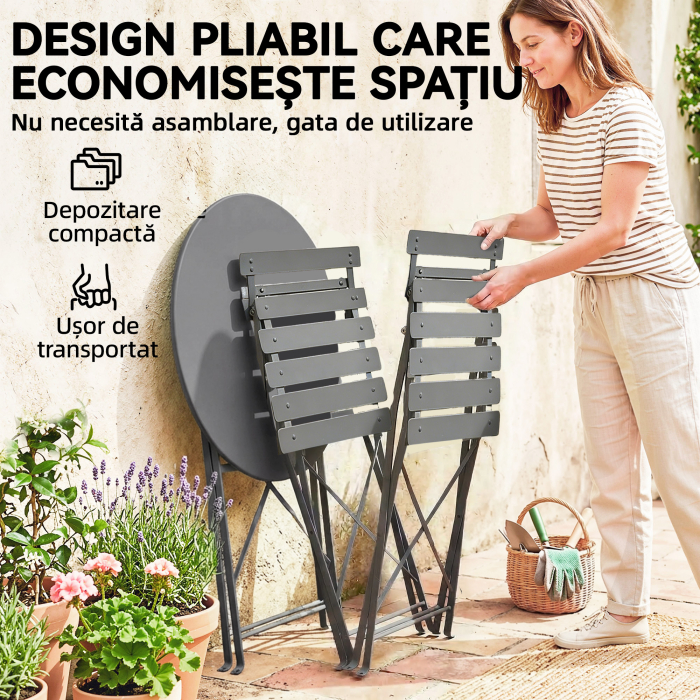  Set Bistro Exterior, Mobilier Pliabil cu Masa si 2 Scaune, Negru [5]
