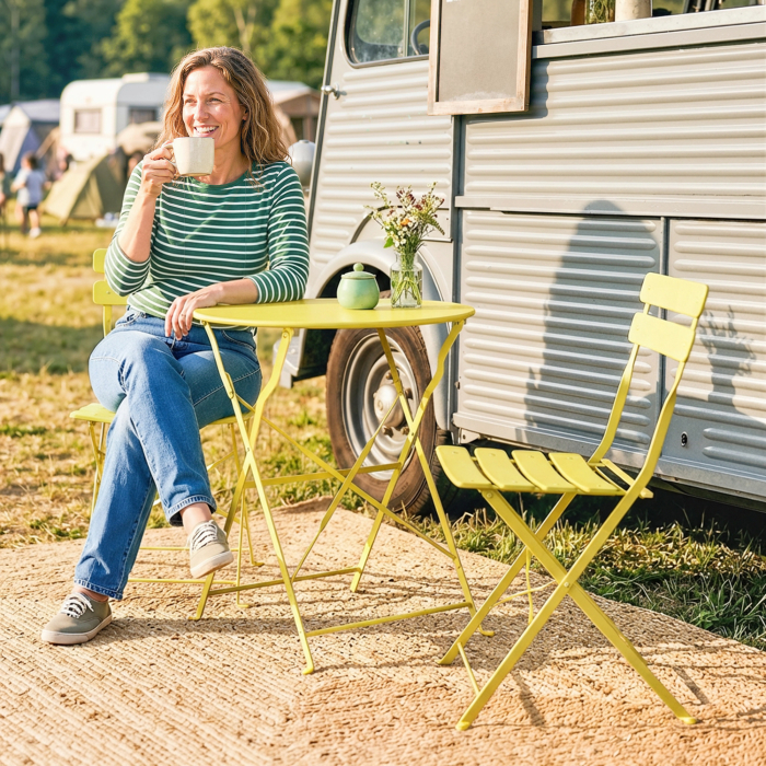  Set Bistro, Masa si Scaune Pliabile pentru 2, Gradina, Galben. [9]