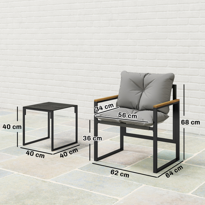  Set Bistro pentru 2 Persoane, Set din 3 Piese pentru Gradina cu Cadrul din Metal si Perne Groase [3]